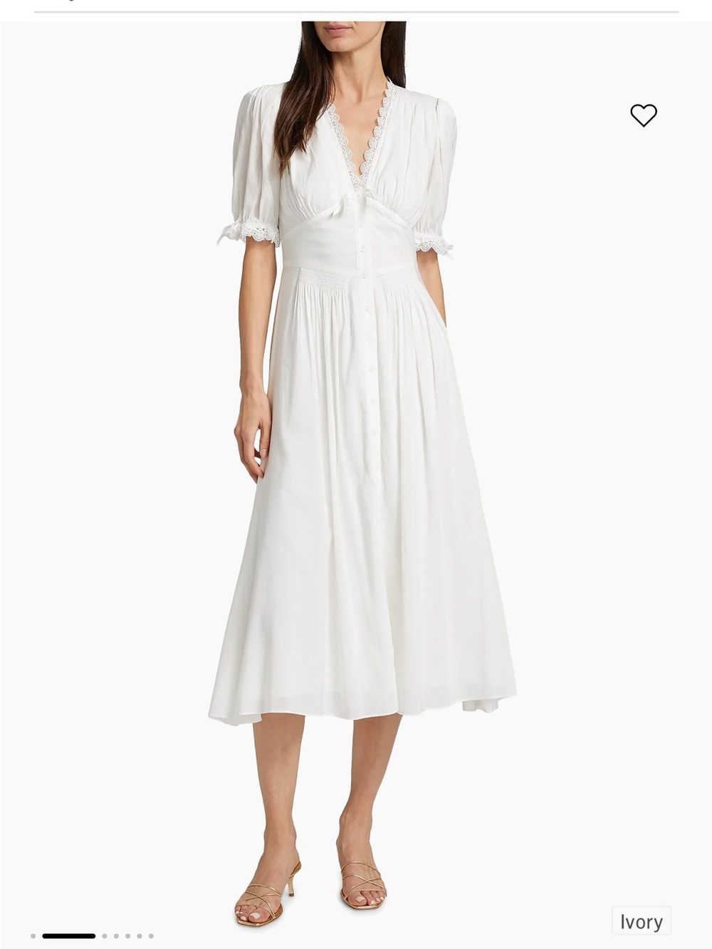 Reformation Ketra White Lace-Trim Button-Front dress - size 12 - Picture 2 of 9